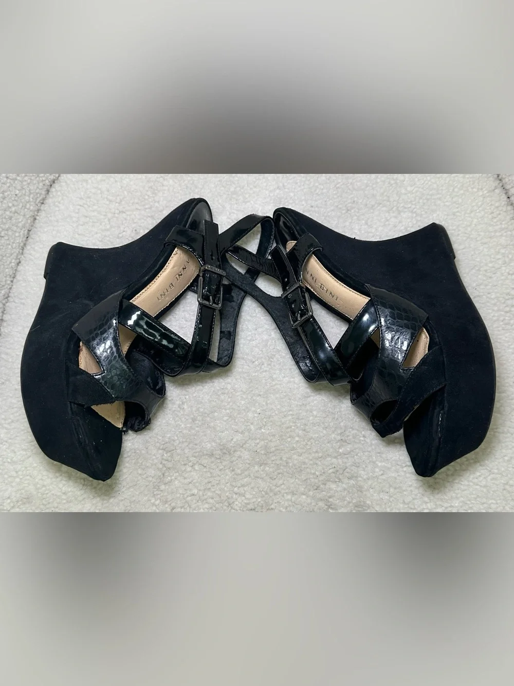 Gianni Bini Y2K Sculptural Curve Wedge Platform Black Strappy Club Bratz Sexy 6